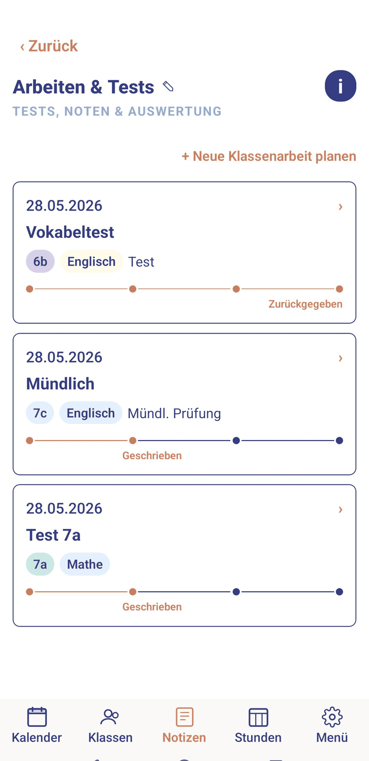Arbeiten und Tests mit Status