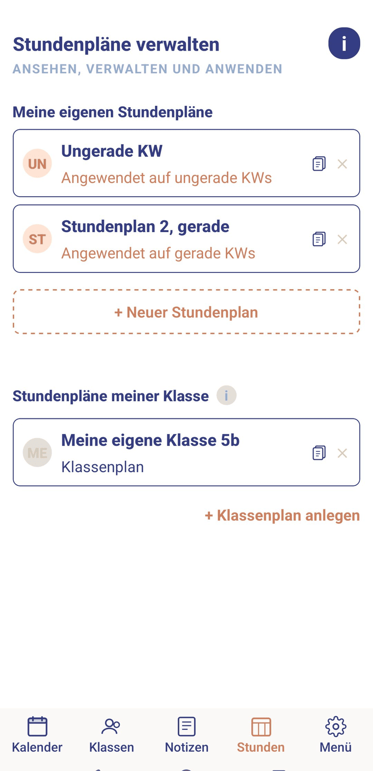 Stundenpläne verwalten mit A/B-Wochen und Klassen-Stundenplan