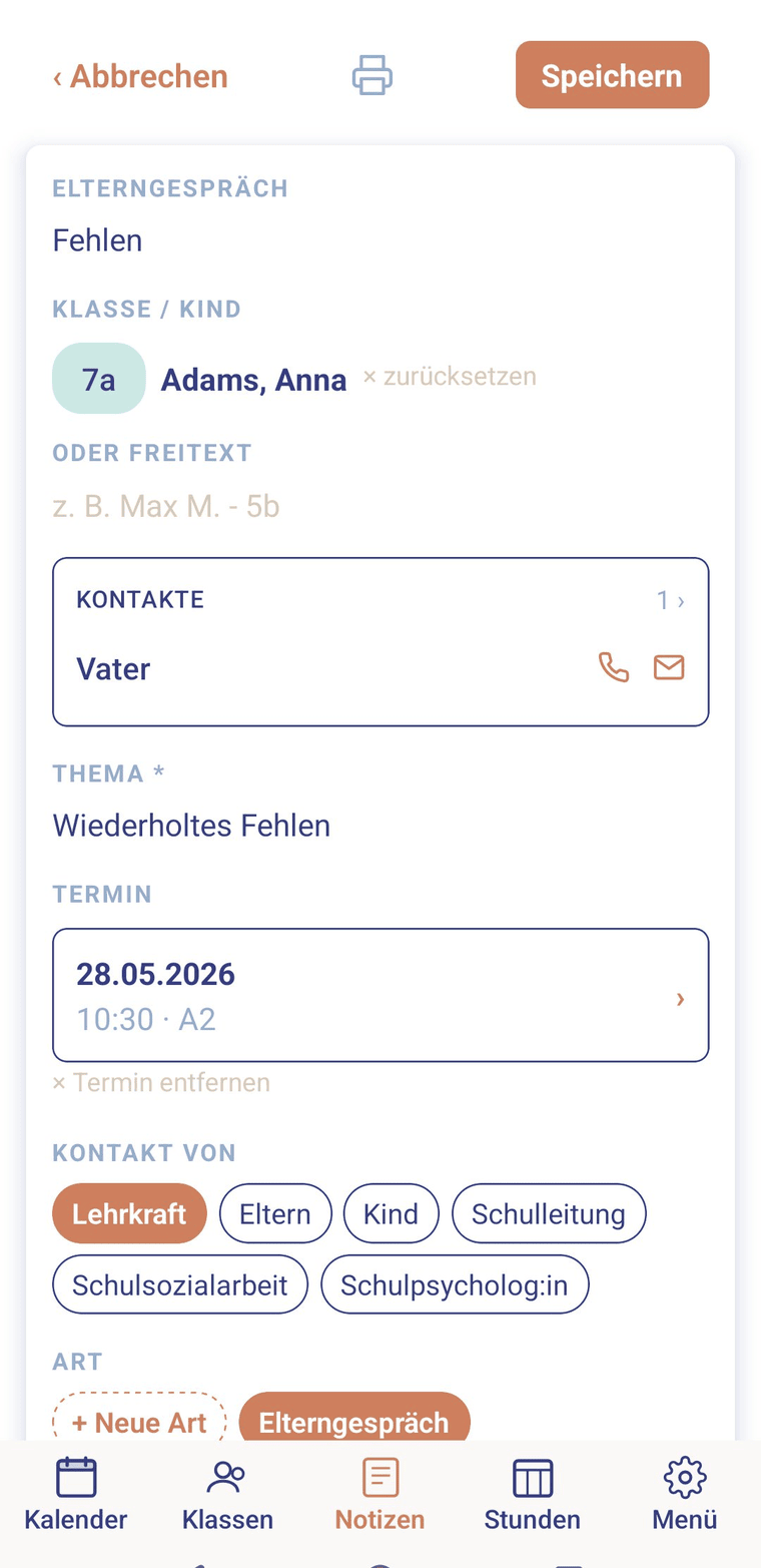 Ausgefüllte Elterngespräch-Vorlage